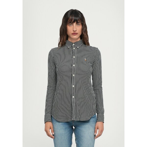 ラルフローレン レディース シャツ トップス LONG SLEEVE BUTTON FRONT - Button-down blouse - black/whiteのサムネイル