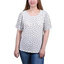 ニューヨークコレクション レディース カットソー トップス Petite Pleated-Sleeve Top White Black Dotcircles(4)