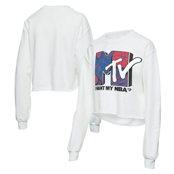 ジャンクフード レディース パーカー スウェットシャツ アウター Junk Food Women 039 s NBA x MTV I Want My Cropped Fleece Pullover Sweatshirt White