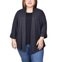 ニューヨークコレクション レディース カットソー トップス Plus Size 3/4 Sleeve Two in One Top Charcoal Gray