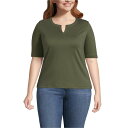ランズエンド レディース カットソー トップス Plus Size Cotton Polyester Modern Half Sleeve Splitneck ...