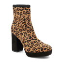 ミア レディース ブーツ シューズ Women's Candra Knit Platform Block-Heel Booties Leopard