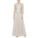 アレックスイブニングス レディース ワンピース トップス Women's Embroidered Cap-Sleeve Tulle Gown Taupe