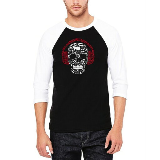 エルエーポップアート メンズ シャツ トップス Men's Raglan Baseball 3/4 Sleeve Music Notes Skull Word Art T-shirt Black, White エルエーポップアート メンズ シャツ トップス Men's Raglan Baseball 3/4 Sleeve Music Notes Skull Word Art T-shirt Black, White
