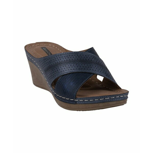 ジーシーシューズ レディース サンダル シューズ Women's Hayden Perforated Contrast Cross Strap Wedge Sandals Navy