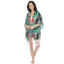 ホワイトマーク レディース カットソー トップス Women's Sheer Fringe Kimono Navy