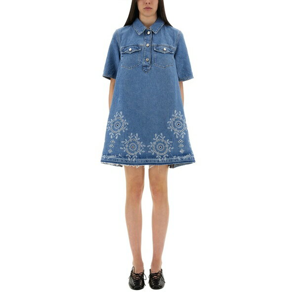 ガニー レディース ワンピース トップス Mini Dress With Sangallo Embroidery DENIM