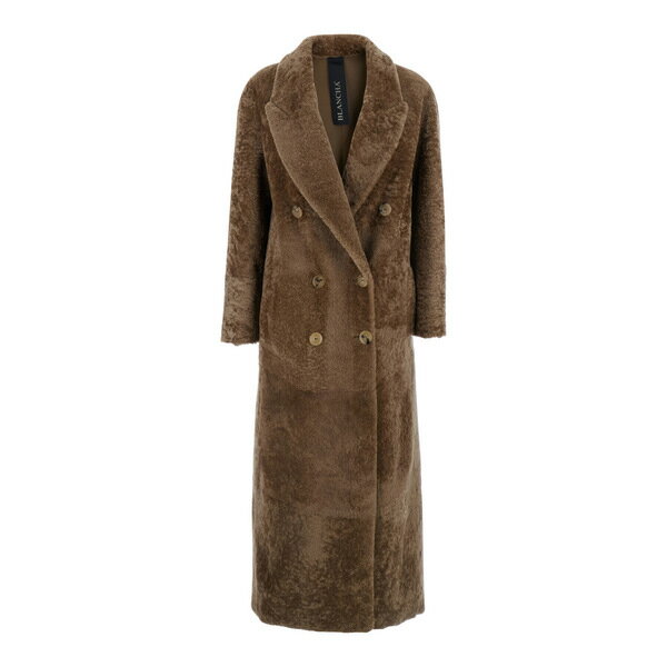 ブランカ レディース ジャケット&ブルゾン アウター Brown Double-breasted Shearling Coat With Peak Revers...