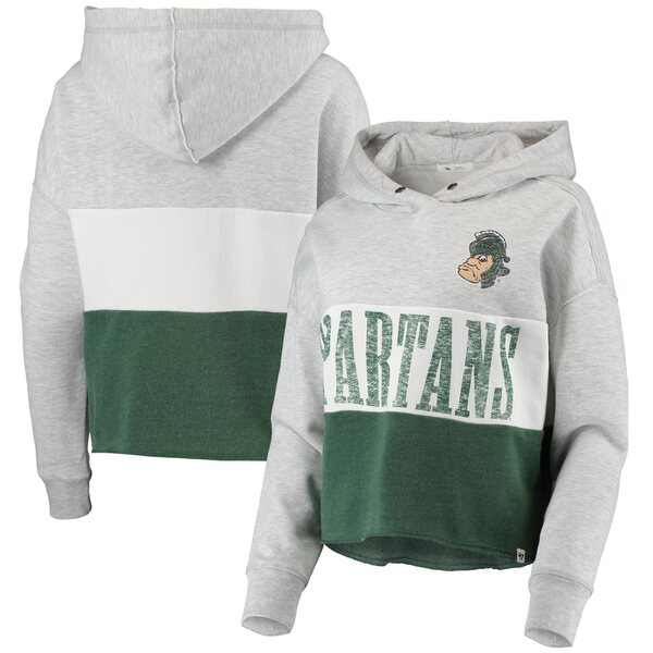 フォーティーセブン レディース パーカー・スウェットシャツ アウター Michigan State Spartans '47 Women's Lizzy Colorblocked Cropped Pullover Hoodie Heathered Gray/Heathered Hunter Green