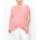 コイン1804 レディース カットソー トップス Plus Size V-neck Twist Front Top Dusty Pink