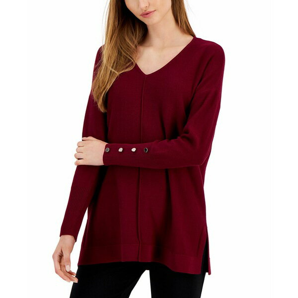 󥯥饤 ǥ ˥å&  Women's Seamed-Front Button-Cuff V-Neck Sweater Chianti