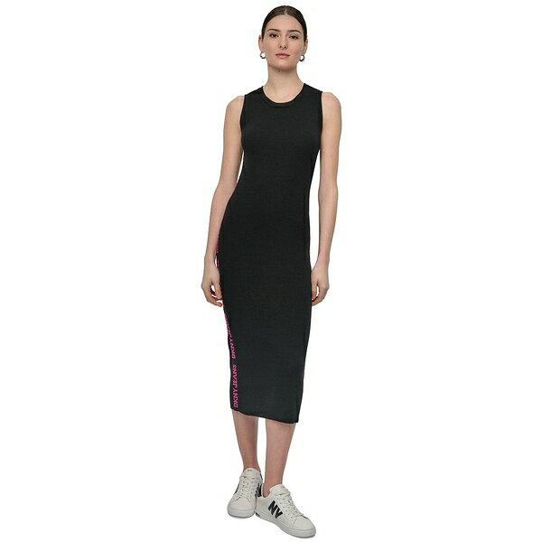 ダナキャランニューヨーク レディース ワンピース トップス Women's Logo Ribbed Midi Sweater Dress Black/with Wilberry Logo