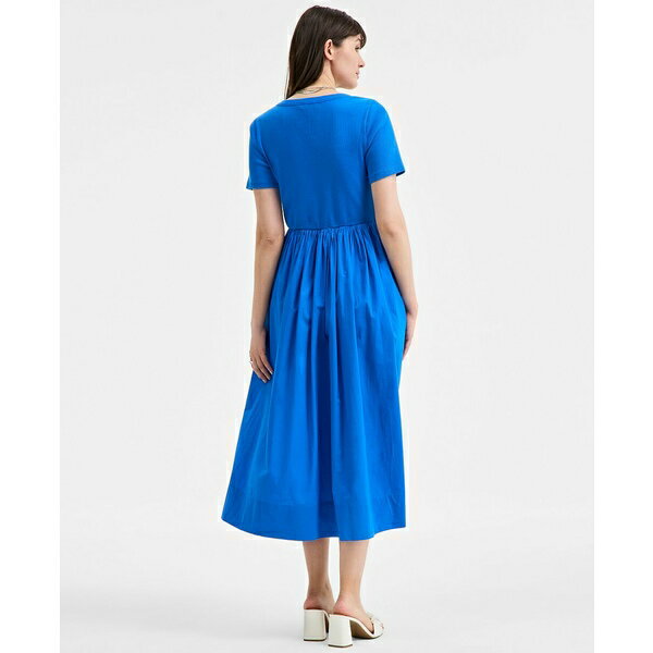 オン サーティフォース レディース ワンピース トップス Women's Mixed-Media Short-Sleeve Midi Dress, Exclusively at Macy's Seaport