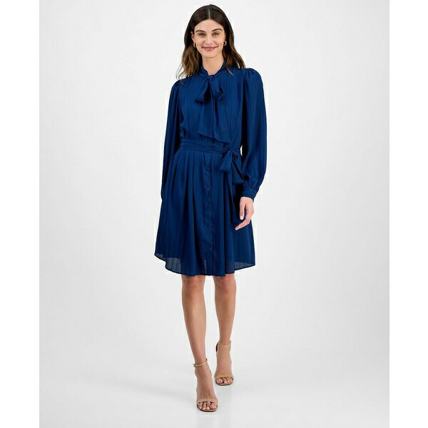 ジュリア ジョーダン レディース ワンピース トップス Women's Belted Balloon-Sleeve Shirt Dress Navy