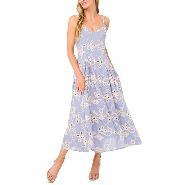 セセ レディース ワンピース トップス Women's Maxi A-Line Embroidered Dress Blue Pearl