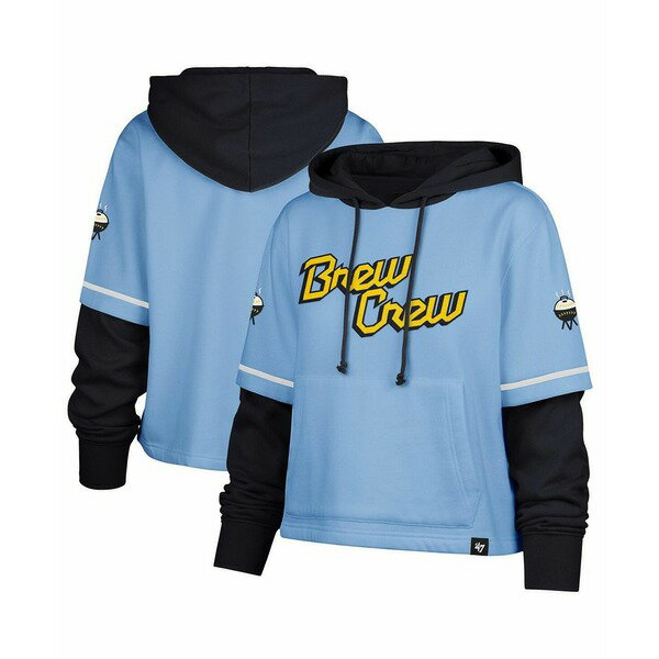 47ブランド レディース パーカー・スウェットシャツ アウター Women's Powder Blue Milwaukee Brewers City Connect Shortstop Cropped Pullover Hoodie Powder Blue