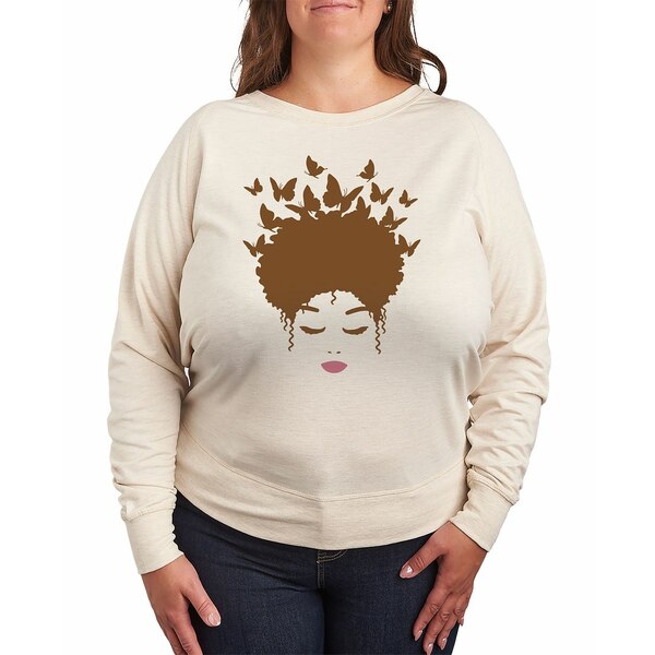 ハイブリッド アパレル レディース カットソー トップス Trendy Plus Size Butterfly Afro Hair Graphi..