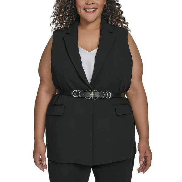 ダナ キャラン ニューヨーク レディース ジャケット＆ブルゾン アウター Plus Size Belted Notched-Collar Crepe Vest Black