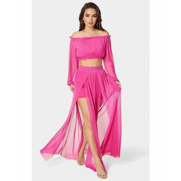 ベベ レディース ワンピース トップス Women's High Slit Two Piece Mesh Dress Fuchsia