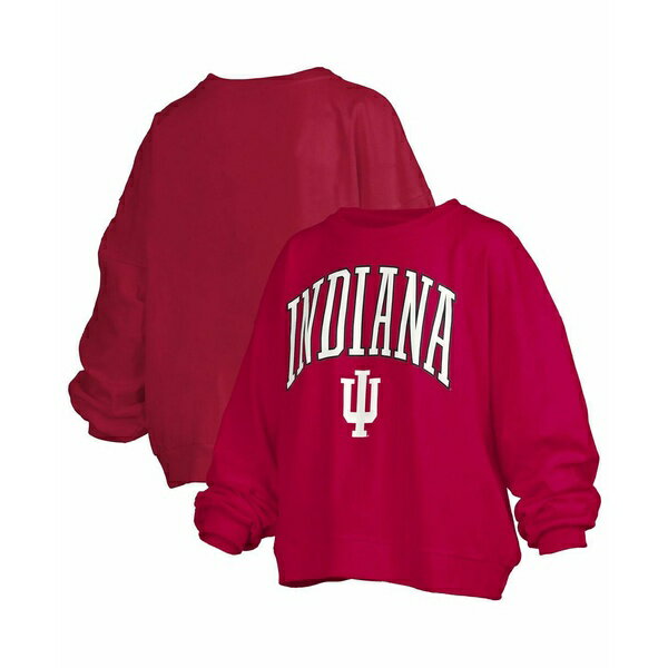 プレスボックス レディース パーカー・スウェットシャツ アウター Women's Crimson Indiana Hoosiers Janise Arch Over Logo Waist Length Oversized Pullover Sweatshirt Crimson