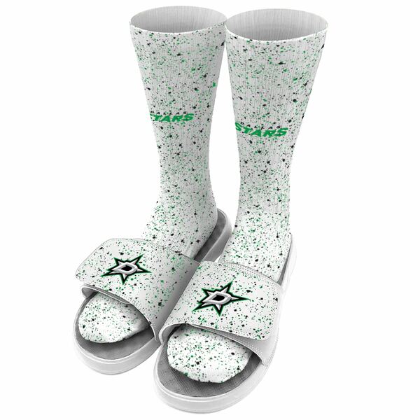 饤   塼 Dallas Stars ISlide Speckle Socks & Slide Sandals Bundle White