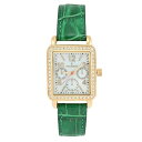 プジョー レディース 腕時計 アクセサリー Women's 14K Gold Plated Square Dress Watch with European Crystals and Green Leather Band Green|詳細画像