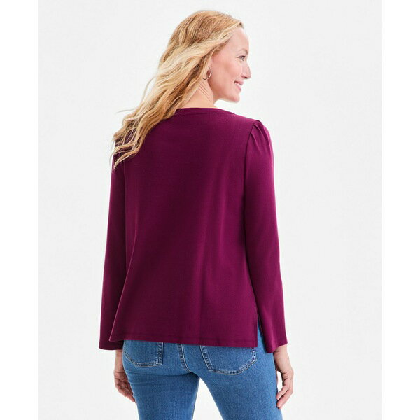 スタイルアンドコー レディース カットソー トップス Women's Cotton Sequined-Trim Long-Sleeve Top, Macy's Exclusive Deep Cranberry