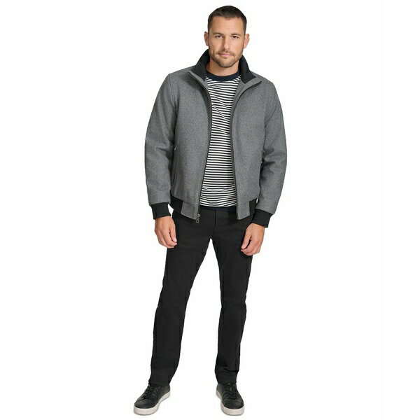 カルバンクライン メンズ ジャケット＆ブルゾン アウター Men's Wool Bomber Jacket With Knit Trim Charcoal