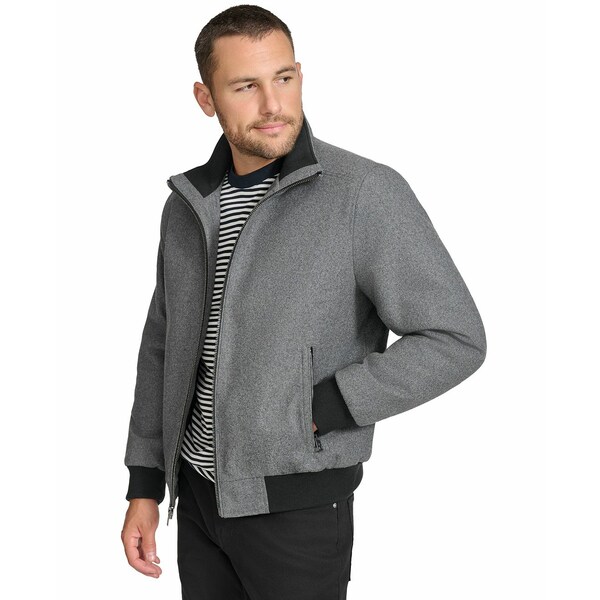カルバンクライン メンズ ジャケット＆ブルゾン アウター Men's Wool Bomber Jacket With Knit Trim Charcoal