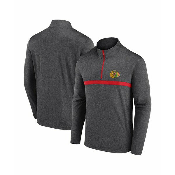 ロゴ アスレチック メンズ パーカー・スウェットシャツ アウター Men's Heather Charcoal Chicago Blackhawks Head-to-Head Raglan Quarter-Zip Sweatshirt Heather Charcoal(4)