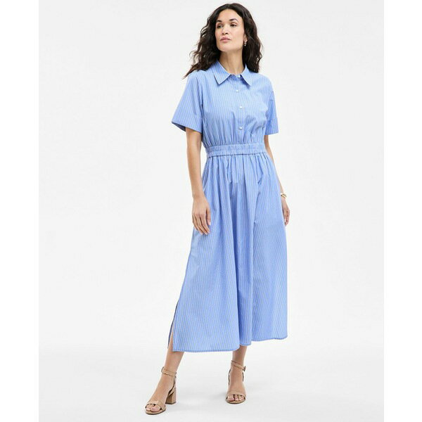 オン サーティフォース レディース ワンピース トップス Women's Cotton Midi Shirtdress, Exclusively at Macy's Blue Combo
