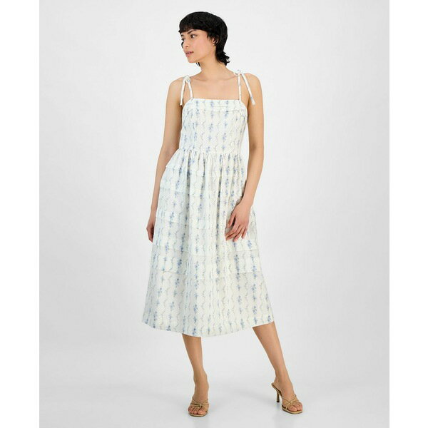アンド ナウ ディス レディース ワンピース トップス Women's Printed Tiered Midi Dress, Exclusively at Macy's Blue/cream Floral