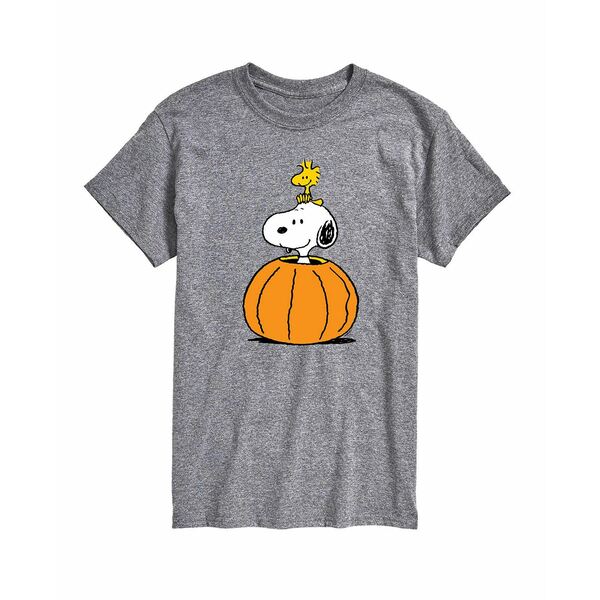 エアウェーブス メンズ シャツ トップス Hybrid Apparel Peanuts Pumpkin Mens Short Sleeve Tee Grey