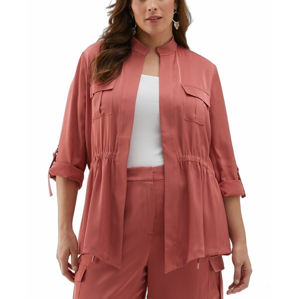 エラ ラファエラ レディース ジャケット＆ブルゾン アウター Plus Size Drawcord Waist Shine Roll Sleeve Jacket Dusty Cedar