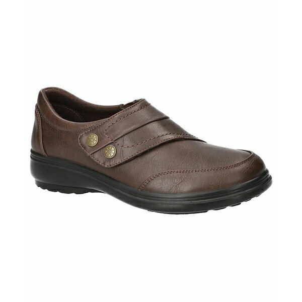 イージーストリート レディース サンダル シューズ Women's Joy Comfort Hook and Loop Flats Brown