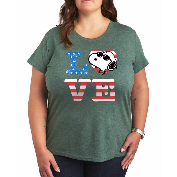 ハイブリッド アパレル レディース カットソー トップス Plus Size Peanuts Snoopy Love Americana Gra..