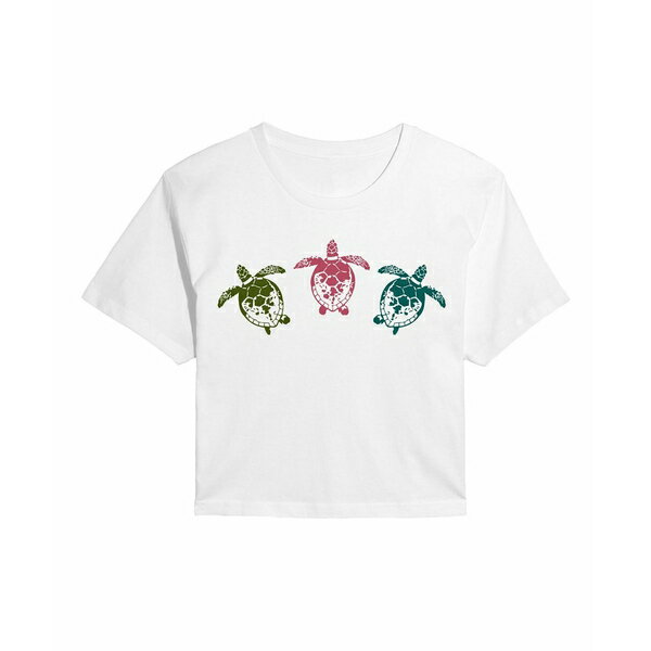 ハイブリッド アパレル レディース カットソー トップス Trendy Juniors Turtles Cropped Tee White