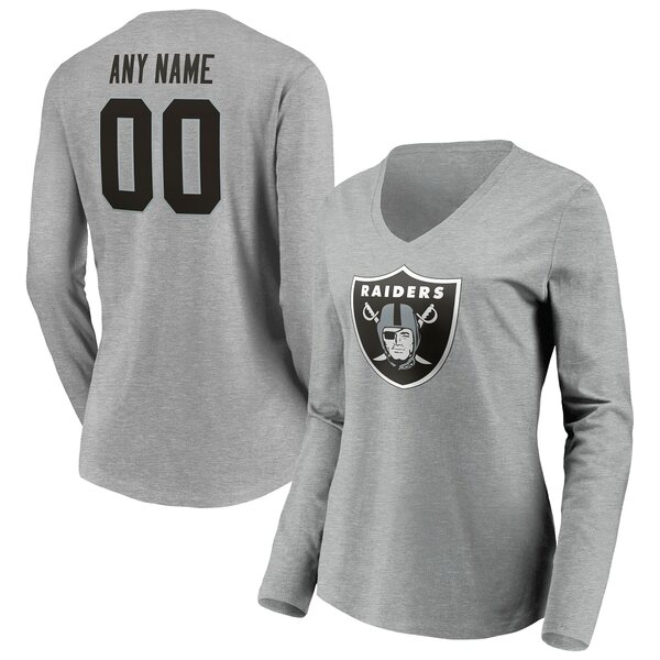 ファナティクス レディース Tシャツ トップス Las Vegas Raiders Women's Team Authentic Custom Long Sleeve VNeck TShirt Gray