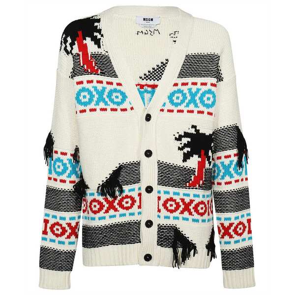 エムエスジイエム メンズ ニット&セーター アウター Cotton Fringed Cardigan Ivory