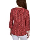 j[[NRNV fB[X Jbg\[ gbvX Women's 3/4 Sleeve Grommet Top Red, Black Herringbone