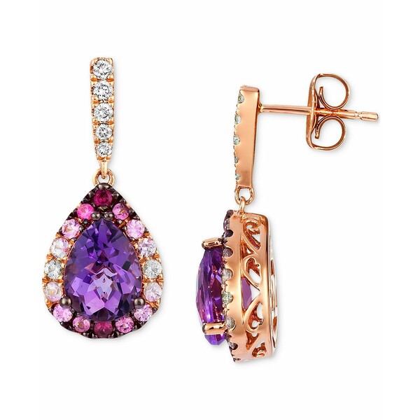 ルヴァン レディース ピアス＆イヤリング アクセサリー Multi-Gemstone (2-1/2 ct. t.w.) & Nude Diamond (1/8 ct. t.w.) Pear Halo Drop Earrings in 14k Rose Gold 14K Rg