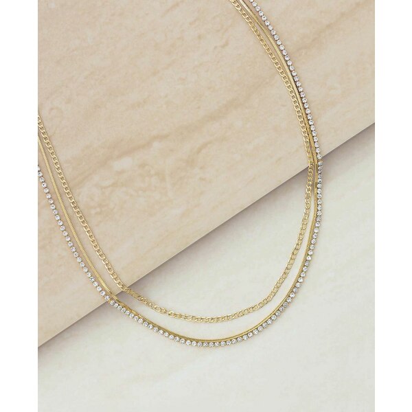 GeBJ fB[X lbNXE`[J[Ey_ggbv ANZT[ Simple Crystal Chain Necklace Set of 2 Gold Plated