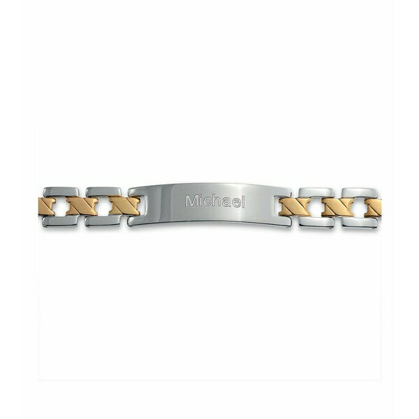 楽天astyブリング レディース ブレスレット・バングル・アンクレット アクセサリー Engrave Name Bar Identification ID Bracelet Cross X Link Band For Men Two Tone Matte Gold Plated Stainless Steel 8 Inch Silver tone