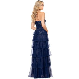 エスケープ レディース ワンピース トップス Women's Off-The-Shoulder Tiered Mesh Ballgown Navy/Nude