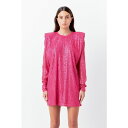 GhX[Y fB[X s[X gbvX Women's Sequins Long Sleeve Shift Mini Dress Fuchsia