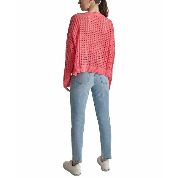 ʥ˥塼衼 ǥ ˥å&  Women's V-Neck Open-Stitch Cotton Sweater Beach Coral