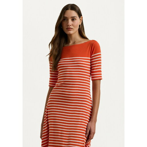ラルフローレン レディース ワンピース トップス STRIPED COTTON MIDI DRESS - Jumper dress - orange lily/white ラルフローレン レディース ワンピース トップス STRIPED COTTON MIDI DRESS - Jumper dress - orange lily/white