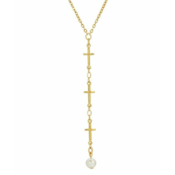 V{XIutFCX fB[X lbNXE`[J[Ey_ggbv ANZT[ 14K Gold Dipped Triple Cross Drop Imitation Pearl Necklace White