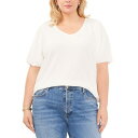 ヴィンスカムート レディース カットソー トップス Plus Size Textured V-Neck Puff-Sleeve Top New Ivory