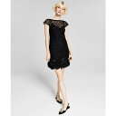 ゲス レディース ワンピース トップス Floral-Lace Ruffled-Hem Sheath Black